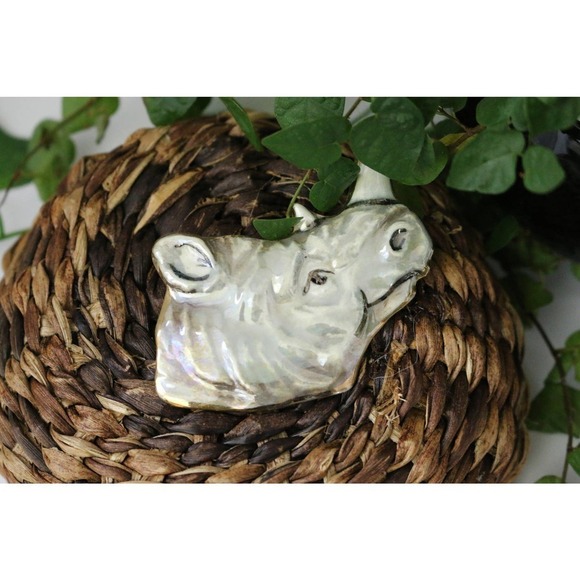 Large Ceramic Rhinoceros Brooch Gold Rimmed Safari African Animal Pin Art Wear - Picture 2 of 6